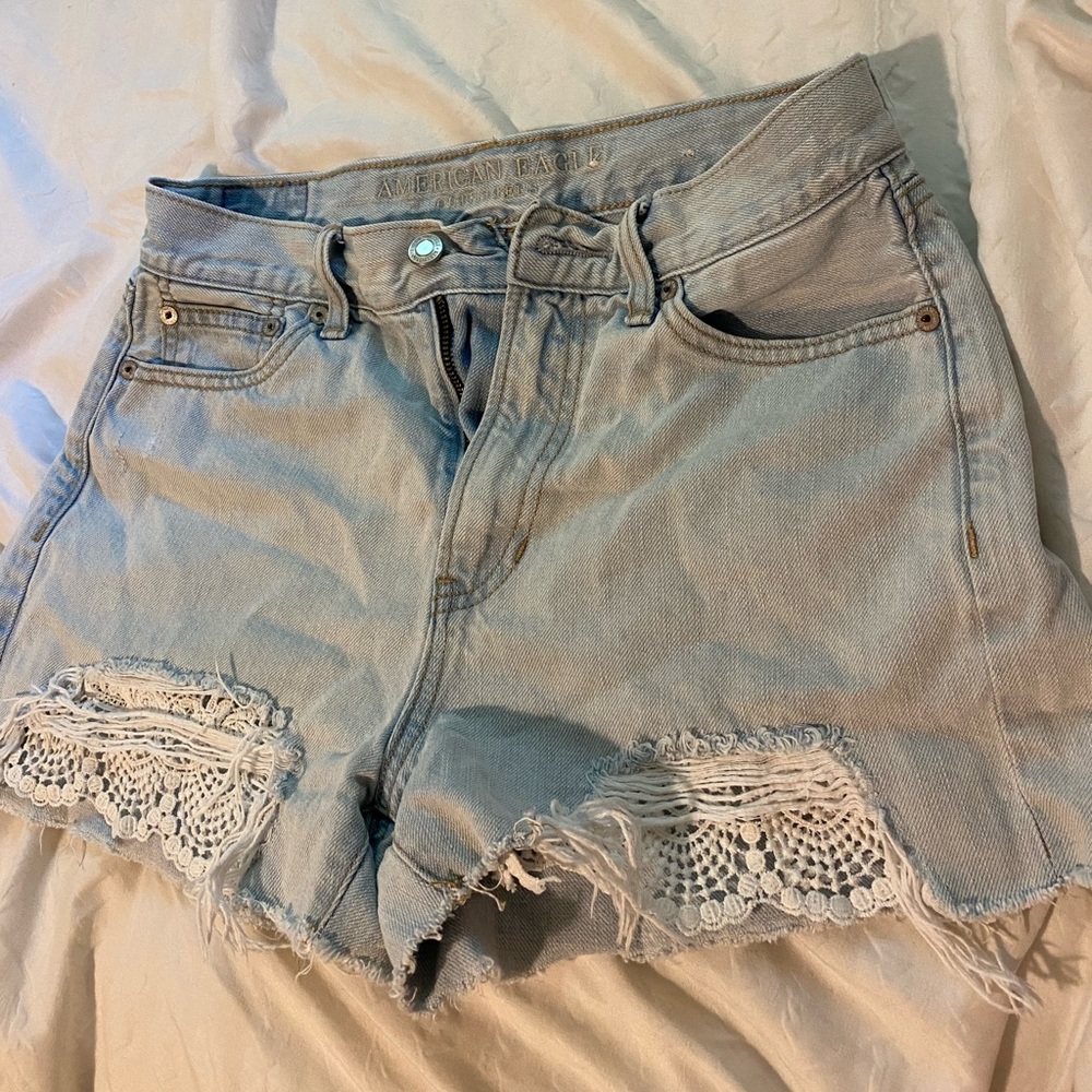 American Eagle denim shorts with lace detailing